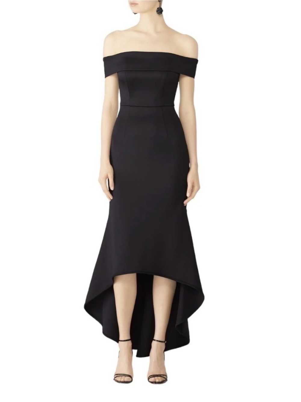 EVE by Laurel Berman Black Halo Off Shoulder Hi Low Dress Size 14 Altered